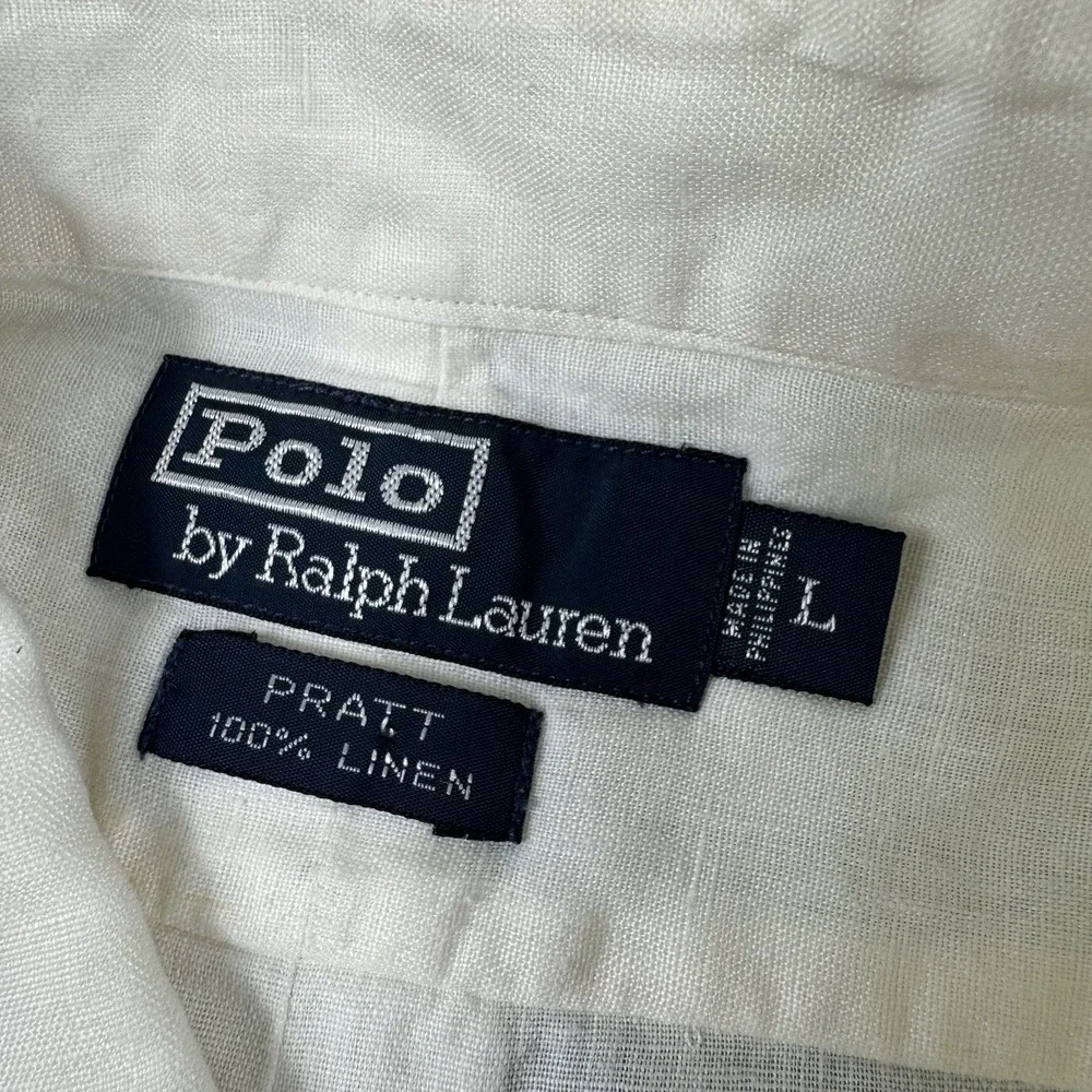 Polo Ralph Lauren VTG Pratt White Pure Linen S/S Dual Pocket Button Front Size L